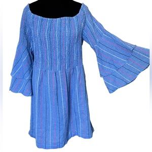 NWOT Mudpie Striped Boho Hippie Preppy Layered Bell Sleeve Smocked Mini Dress